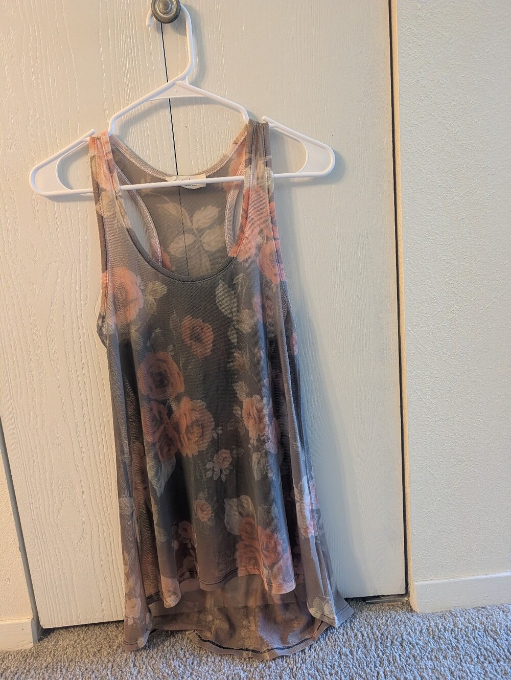 COOKIES Brand - Sheet Floral Scoop Neck Tank Top — Pink Rose on Gray
